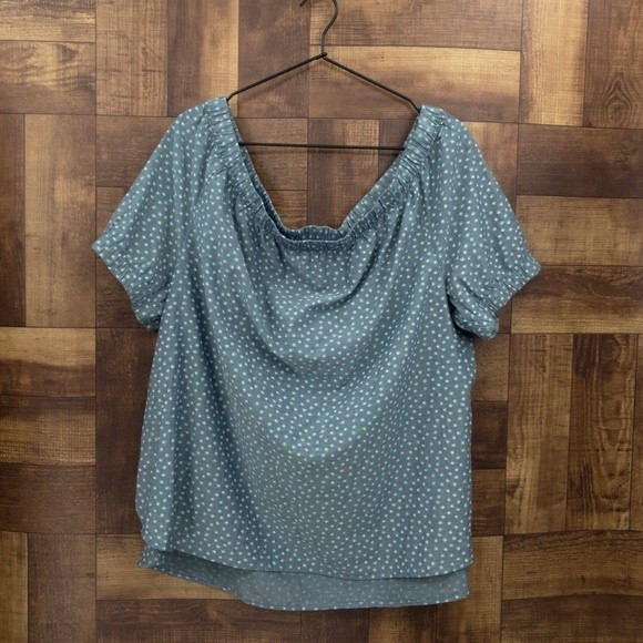 Canda C&A Off The Shoulder Blouse Top Blue Printed Size  XL/ 44 - Picture 1 of 10